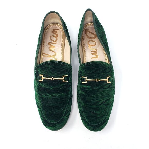 Sam Edelman Loraine Loafer Slip On Emerald Green Textured Velvet Shoes - Picture 2 of 8
